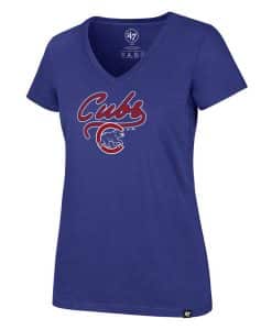 Chicago Cubs Women's 47 Brand Blue Classic V-Neck T-Shirt Tee