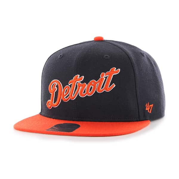 Detroit Tigers Navy Script Two Tone Snapback Adjustable Hat