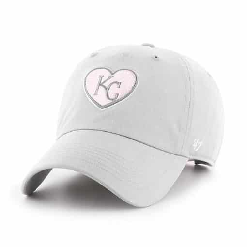 Kansas City Royals Women's 47 Brand Gray Pink Heart Clean Up Adjustable Hat