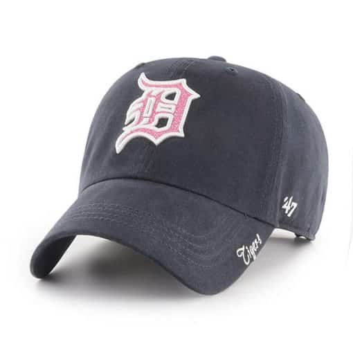 Detroit Tigers Women's 47 Brand Navy Pink Sparkle Clean Up Adjustable Hat