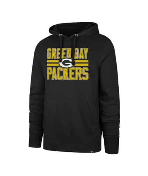 Green Bay Packers Men's 47 Brand Black Headline Pullover Hoodie