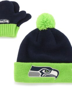 Seattle Seahawks 47 INFANT Bam Bam Navy Neon Cuff Knit Hat & Mittens Set