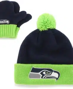Seattle Seahawks 47 INFANT Bam Bam Navy Neon Cuff Knit Hat & Mittens Set