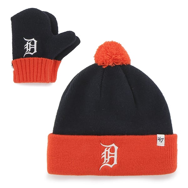 Detroit Tigers 47 Brand Infant Navy Knit Set Mittens and Hat