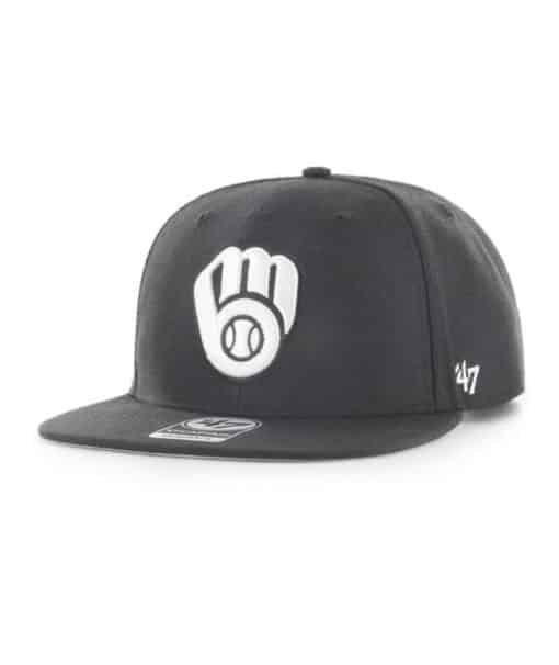 Milwaukee Brewers 47 Brand Black No Shot Snapback Hat