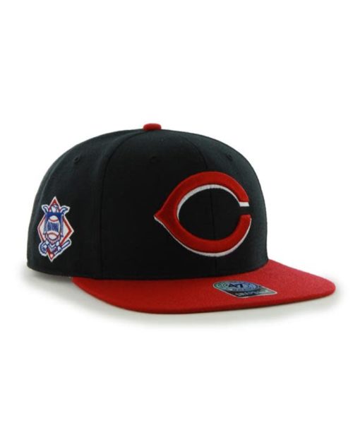 Cincinnati Reds 47 Brand Black Red Sure Shot Snapback Hat