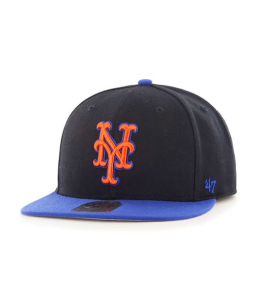 New York Mets 47 Brand Black Blue Sure Shot Hat