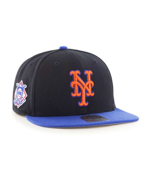 New York Mets 47 Brand Black Blue Sure Shot Snapback Hat