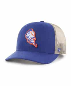New York Mets 47 Brand Batting Practice Trucker Blue Khaki Mesh Snapback Hat