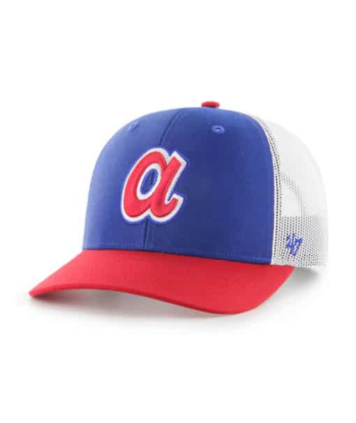 Atlanta Braves 47 Brand Cooperstown Side Note Trucker Blue White Mesh Snapback Hat - Image 3