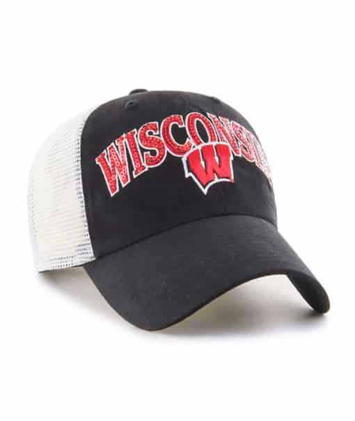 Wisconsin Badgers Women's 47 Brand Sparkaloosa Black Clean Up White Mesh Snapback Hat