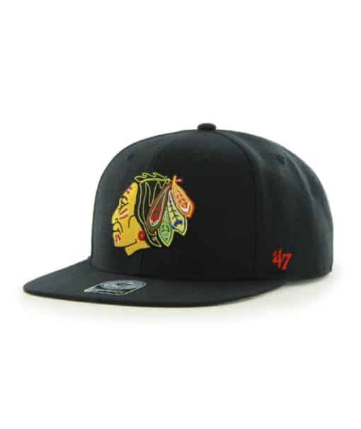 Chicago Blackhawks 47 Brand Black Sure Shot Snapback Adjustable Hat