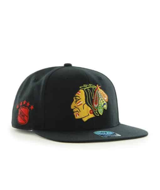 Chicago Blackhawks 47 Brand Black Sure Shot Snapback Adjustable Hat - Image 2