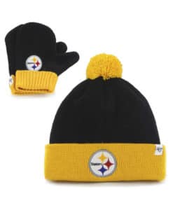 Pittsburgh Steelers TODDLER 47 Brand Black Bam Bam Set Knit Hat Mittens