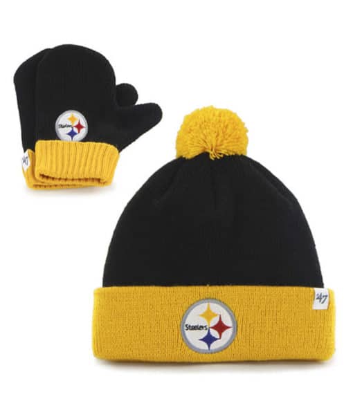 Pittsburgh Steelers TODDLER 47 Brand Black Bam Bam Set Knit Hat Mittens
