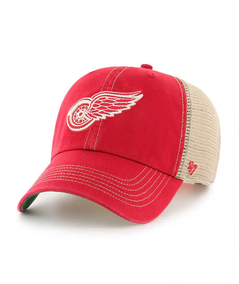 Detroit Red Wings 47 Brand Red Trawler Khaki Mesh Adjustable Snapback Hat