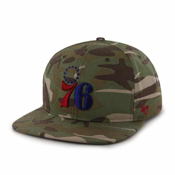 Philadelphia 76Ers Air Drop Leather Strap Camo 47 Brand Adjustable Hat