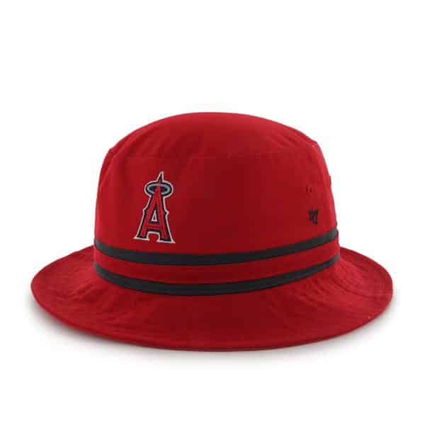 Los Angeles Angels Striped Bucket Bright Coke Red 47 Brand Hat ...