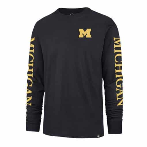 Michigan Wolverines Men's 47 Brand Navy Triple Threat Long Sleeve Shirt
