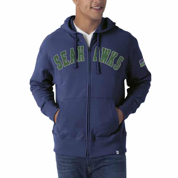 Seattle Seahawks Striker Full Zip Mens Bleacher Blue Hoodie Bleacher