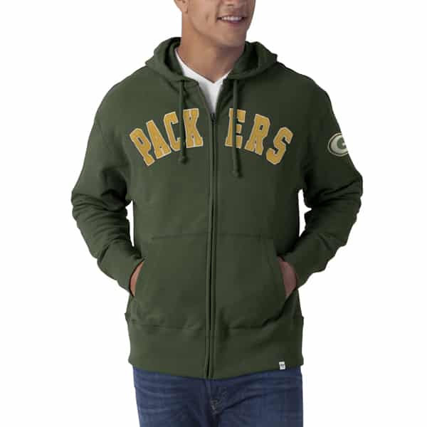 Green Bay Packers 47 Brand Men's Non Core Green Full Zip Hoodie ...