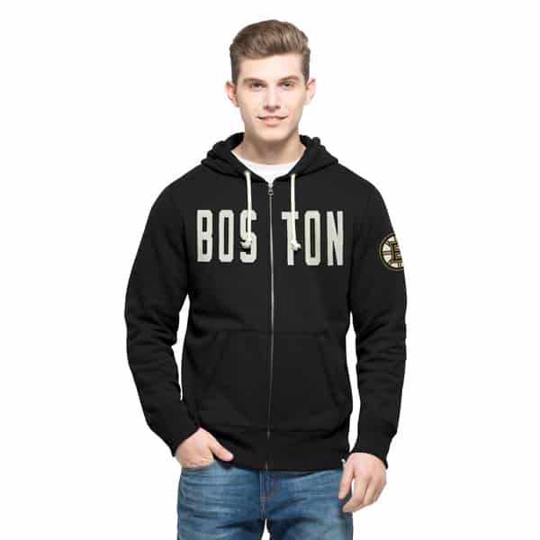Boston Bruins Cross-Check Full Zip Hoodie Mens Jet Black 47 Brand