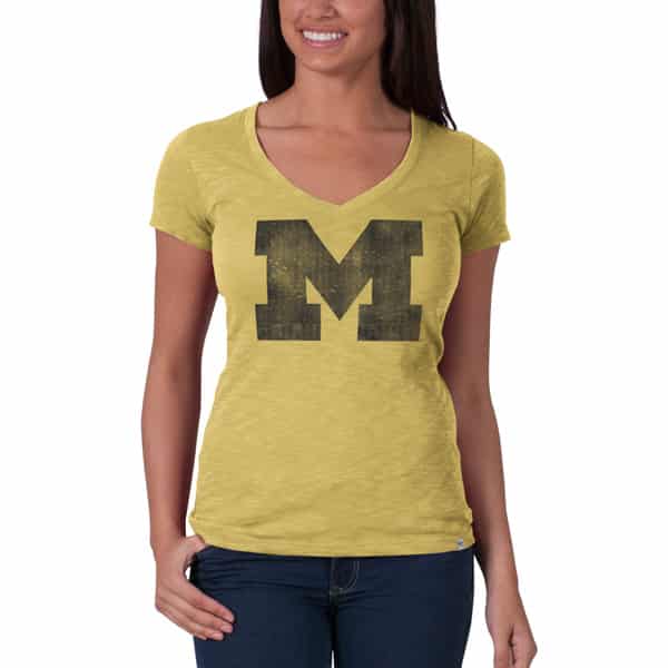 Michigan Wolverines V-Neck Shirt Scrum T-Shirt Womens Track Gold 47 Brand