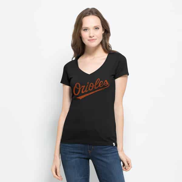 Baltimore Orioles Flanker Mvp V-Neck Shirt Womens Jet Black 47 Brand