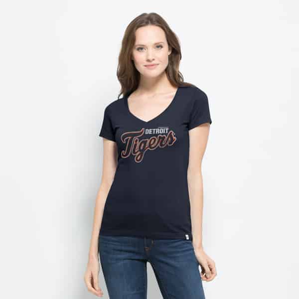 Detroit Tigers Flanker Mvp V-Neck Shirt Womens Fall Navy 47 Brand