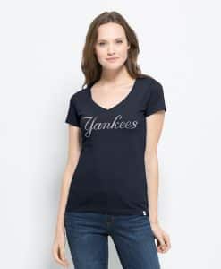 New York Yankees Flanker Mvp V-Neck Shirt Womens Fall Navy 47 Brand