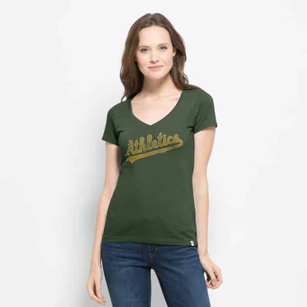 Oakland Athletics Flanker Mvp V-Neck Shirt Womens Bottle Green 47 Brand