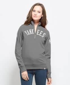 New York Yankees 47 Brand Womens Grey Cross-Check 1/4 Zip Pullover Shirt