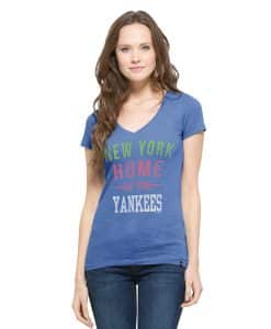 New York Yankees Mvp V-Neck Shirt Scrum Womens Blue Raz 47 Brand