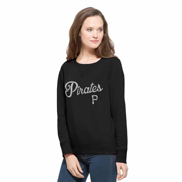 Pittsburgh Pirates Sparkle Cross-Check Crew Womens Shirt Jet Black 47 Brand