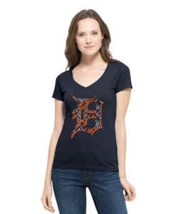 Detroit Tigers Crosstown Flanker V-Neck Shirt Womens Fall Navy 47 Brand