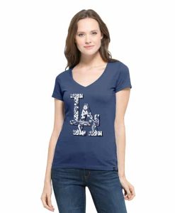 Los Angeles Dodgers Women's Bleacher Blue Crosstown V-Neck Shirt Tee
