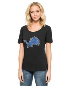 Detroit Lions 47 Brand Women's Lux Jet Black Bling T-Shirt