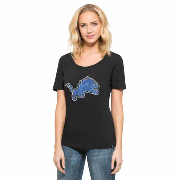 Detroit Lions 47 Brand Women's Lux Jet Black Bling T-Shirt