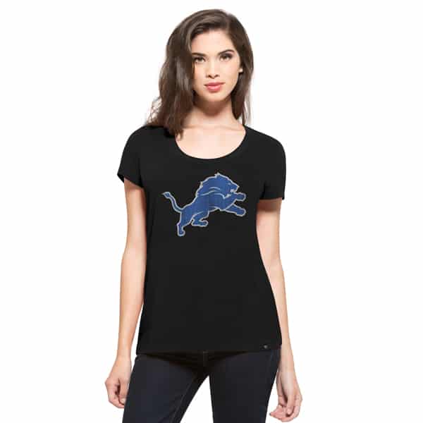 Detroit Lions Women's 47 Brand Black Scoop T-Shirt Tee