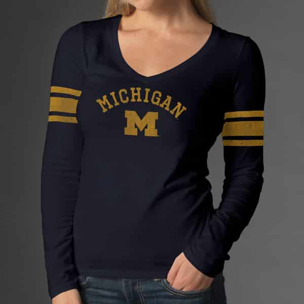 Michigan Wolverines Homerun Long Sleeve T-Shirt Womens Fall Navy 47 Brand