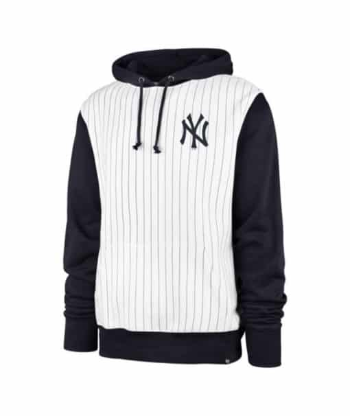 New York Yankees Men's 47 Brand White Navy Pinstripe Pullover Hoodie