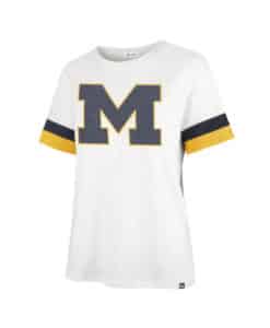 Michigan Wolverines Women's 47 Brand Sandstone White Frankie Striped T-Shirt Tee