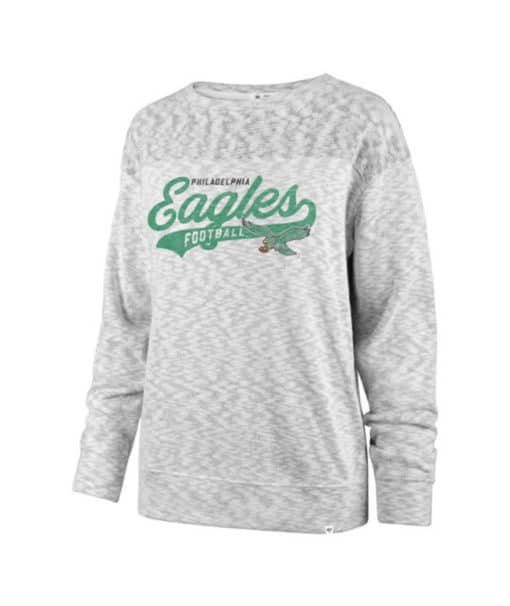 Philadelphia Eagles Women's 47 Brand Classic White Wash Script Crew Long Sleeve Pullover