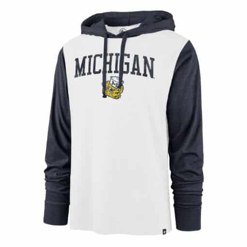 Michigan Wolverines Men's 47 Brand White Hoodie Pullover Long Sleeve Tee