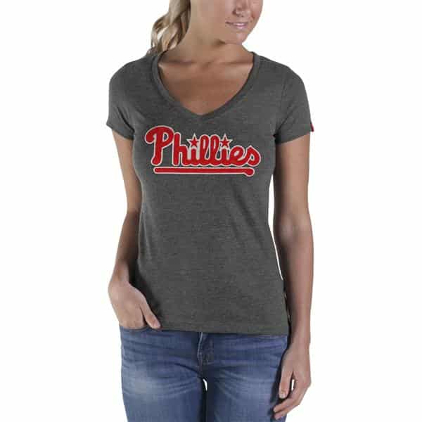 Philadelphia Phillies Showtime V-Neck Shirt Womens Blacktop Grey 47 Brand