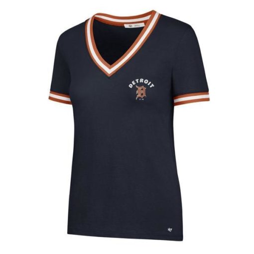 Detroit Tigers Women's 47 Brand Navy Viper V-Neck T-Shirt Tee