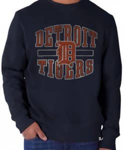 Detroit Tigers 47 Brand Navy Cross Check Crew Long Sleeve Shirt