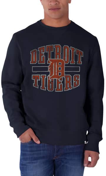 Detroit Tigers 47 Brand Navy Cross Check Crew Long Sleeve Shirt