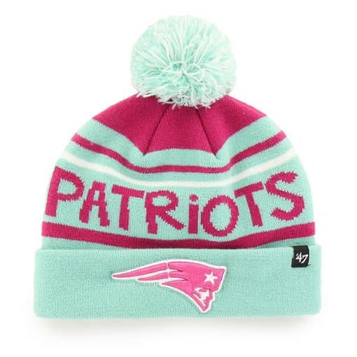 New England Patriots KIDS Girls 47 Brand Tiffany Blue Pink Cuff Knit Hat
