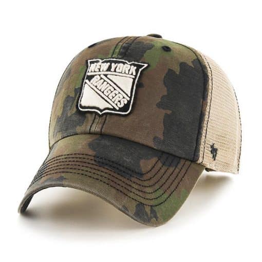 New York Rangers Burnett Clean Up Frontline Green Camo 47 Brand Adjustable Hat